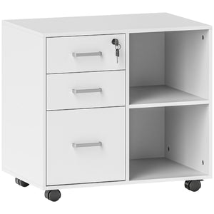 Cassettiera da Ufficio Schedario  con 3 Cassetti Serratura e Chiavi 60x40x56 cm Bianco