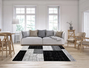 Tappeto Arredo Moderno Morbido in Ciniglia Ingresso Antiscivolo Prodotto Italiano  Soggiorno Camera Salotto Disegni Piazzati Cotone Varie Misure Grande Mondrian/Nero - 175x280 cm