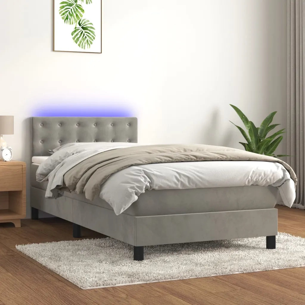 Letto a Molle con Materasso e LED Grigio Chiaro 90x190 cm Velluto