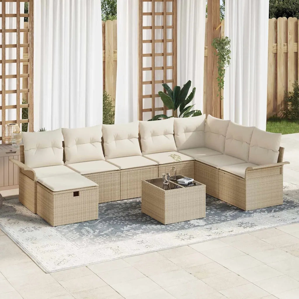 Set Divano da Giardino 9 pcs Beige e Crema polyrattan