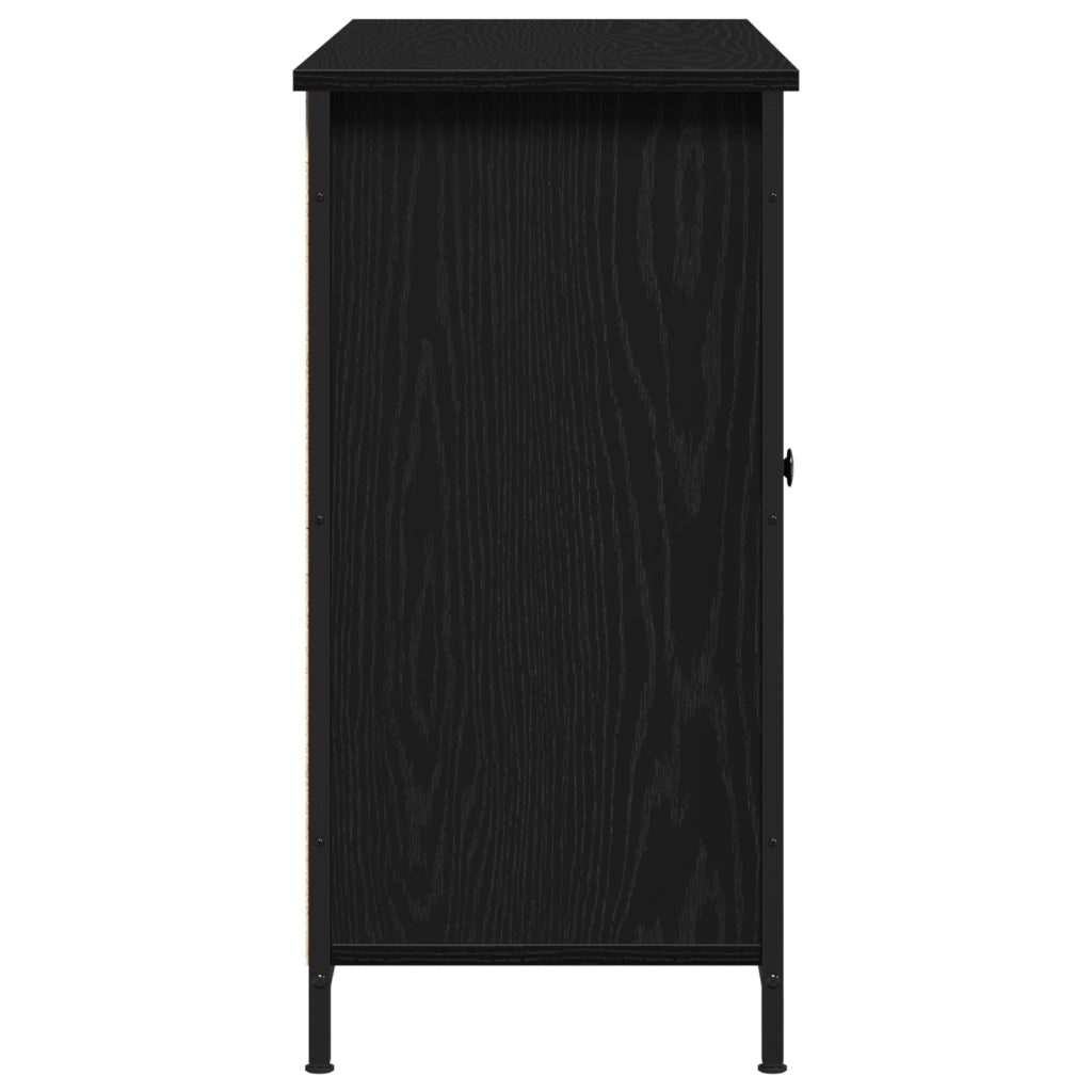 Credenza Rovere Nero 100x35x70 cm Legno Ingegnerizzato e Acciaio