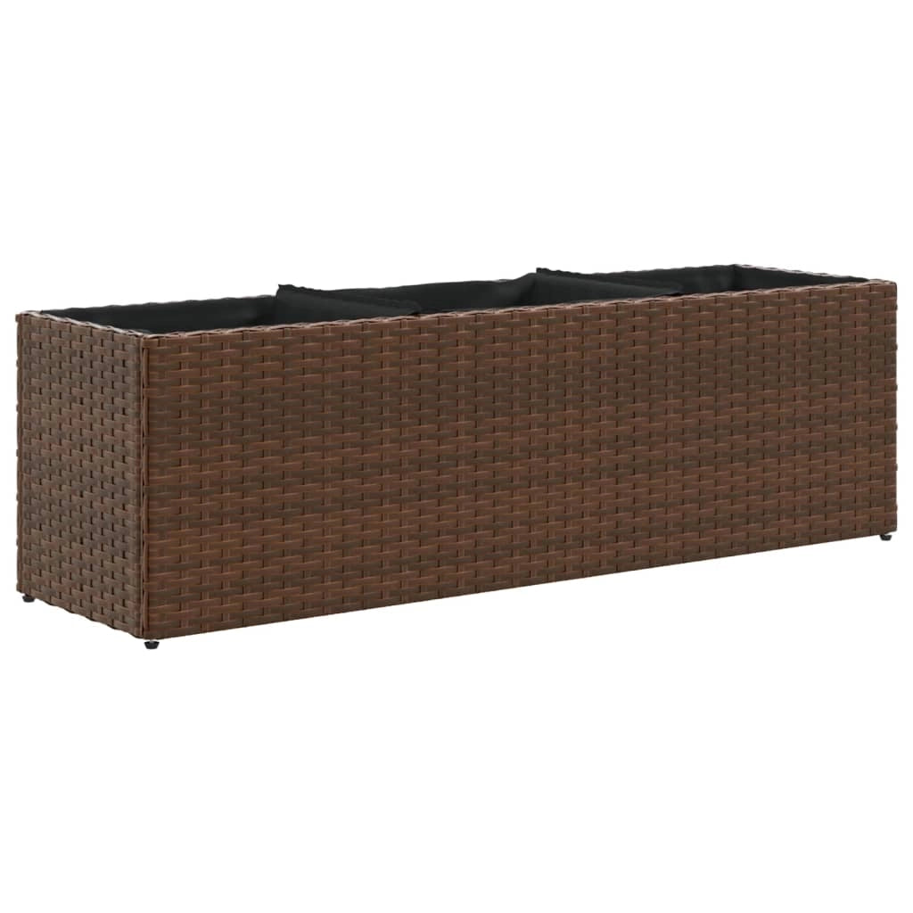 Fioriera rialzata per piante fiori patio giardino con 3 vasi 105 x 30 x 32 cm resina intrecciata marrone 02_0038086