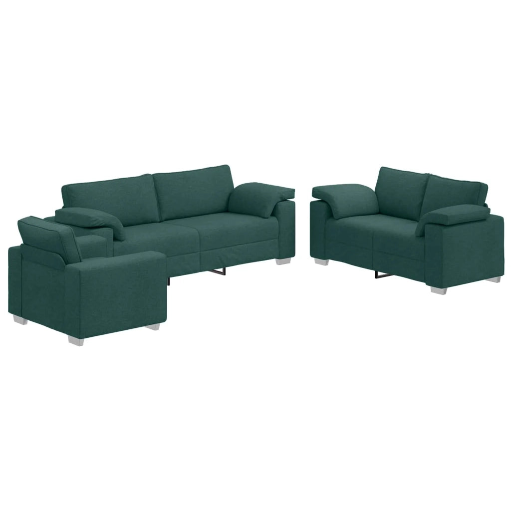 Divano 3 pcs Verde Scuro 219 x 80 x 82 cm Tessuto misto lino 3324663