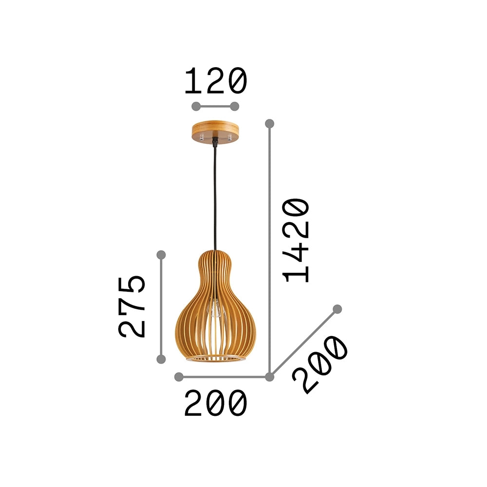 Sospensione Industrial-Minimal Citrus-3 Legno Marrone 1 Luce E27