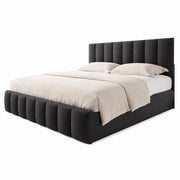 Letto Contenitore Matrimoniale 140x200 cm; Testiera Regolabile; con Rete in Lino Grigio