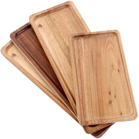 Set di 4 Schedari Decorativi in Legno - Schedario in Legno di Acacia - Formato Rettilineo - Per Cosmetici e Gioielli - Piccolo e Pratico