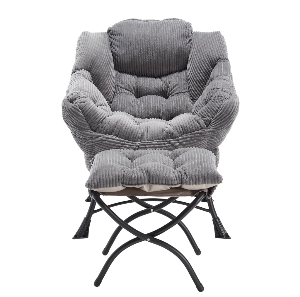 Poltrona lounge grigia con pouf e tasca laterale