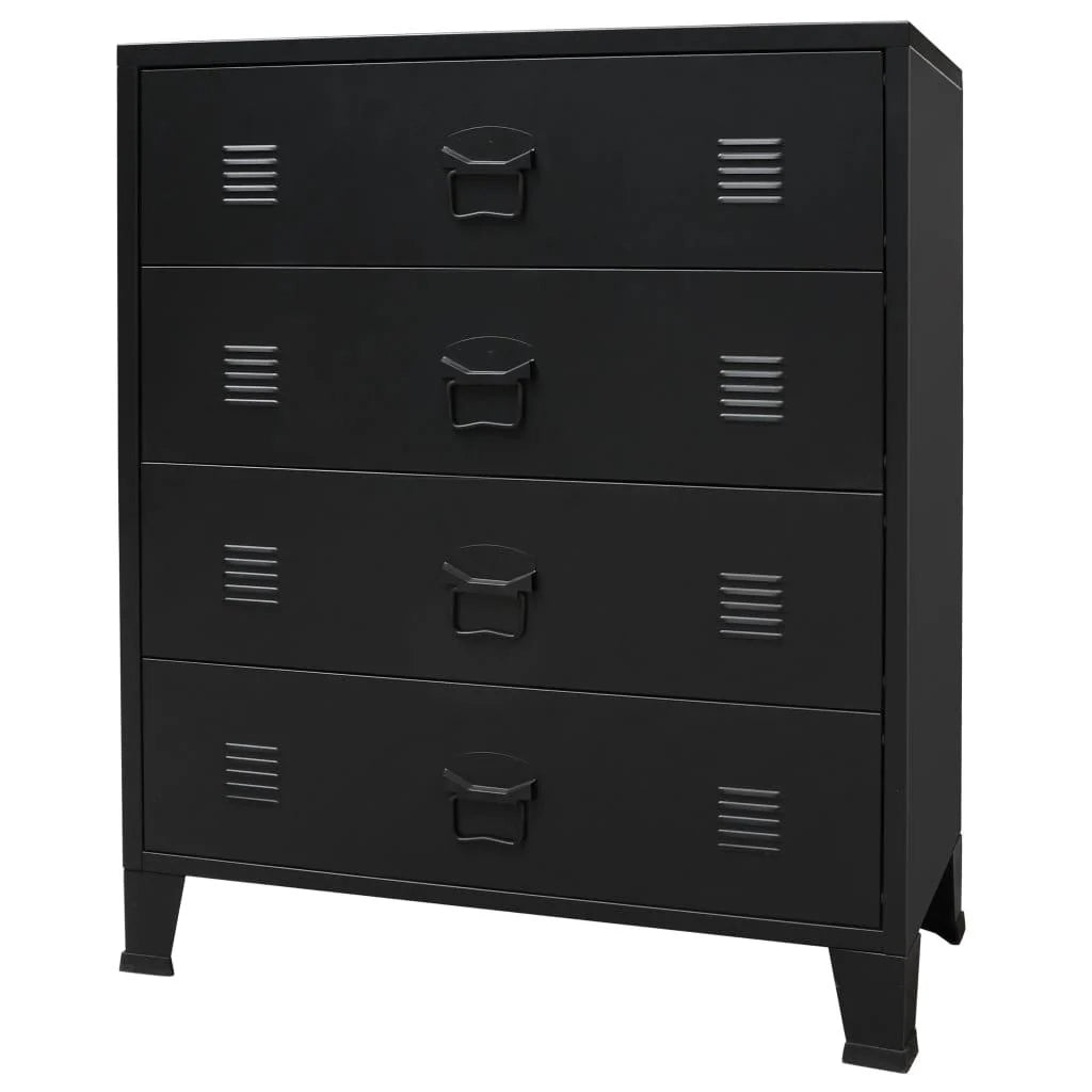 Credenza/mobiletto/consolle/mobile contenitore in metallo in stile industriale con cassetti 93 cm nero 4402223