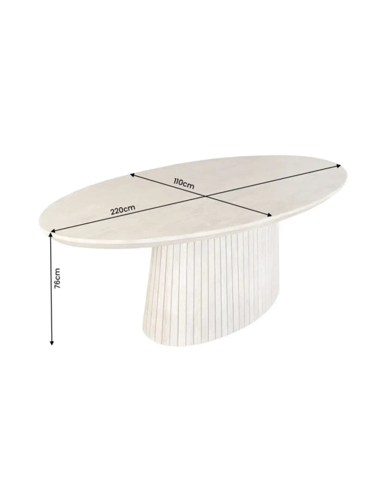Tavolo da pranzo ovale ORINO 220 cm in legno massello di mango grigio con piede centrale scanalato – 10 posti