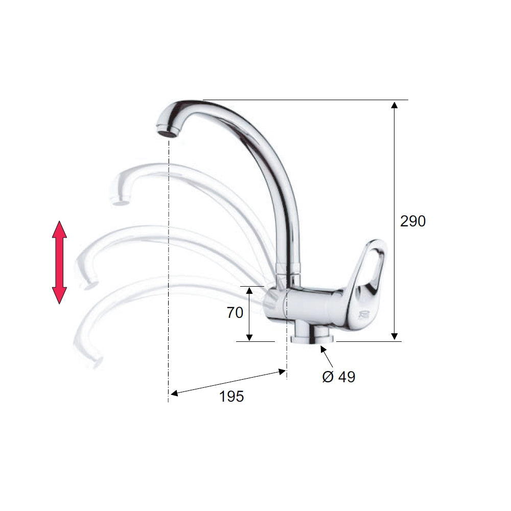 Rubinetto per lavello con bocca alta girevole, tipo lusso - serie kiss