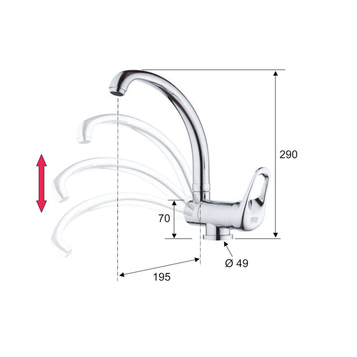 Rubinetto per lavello con bocca alta girevole, tipo lusso - serie kiss