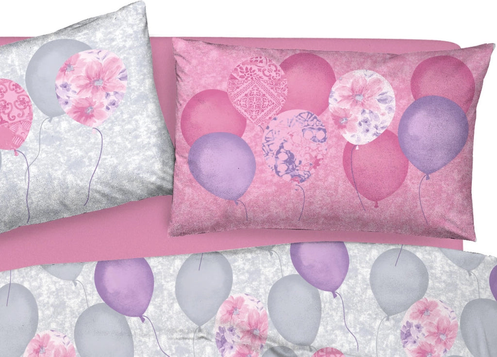 Copripiumino Sacco Piumone Pensieri Delicati Cotone Disegno Palloncini - Matrimoniale - Rosa