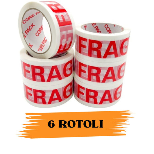 EcoPrice® Nastro Adesivo Imballaggio FRAGILE 48mmx66m 6 Rotoli