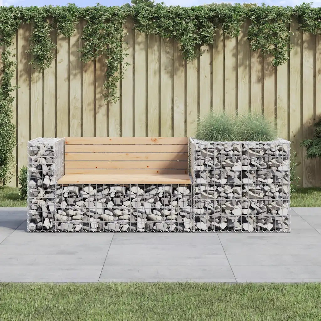 Panca da Giardino con Cesto Gabbione in Legno Massello di Pino 3196242