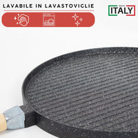 MOHOME Bistecchiera Antiaderente Pietra Made in Italy Alluminio Pressofuso Reversibile Piano Cottura Grill Fornello Gas Forno Padella Piastra Liscia Rigata Manico Removibile Taglia: 33 CM Ø