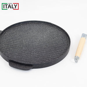 MOHOME Bistecchiera Antiaderente Pietra Made in Italy Alluminio Pressofuso Reversibile Piano Cottura Grill Fornello Gas Forno Padella Piastra Liscia Rigata Manico Removibile Taglia: 37 CM Ø