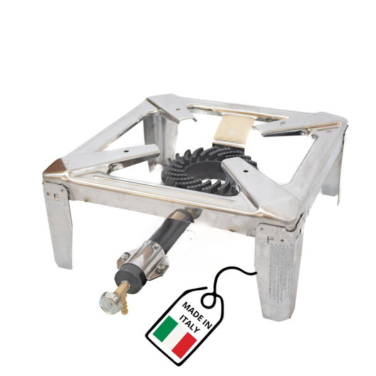 MOHOME Fornellone Gas Esterno Premium Quality Campeggio Acciaio Inox Bruciatore Ghisa Metallo Pentole Pesanti Portatile Made in Italy Taglia: 30 x 30 x 13 cm