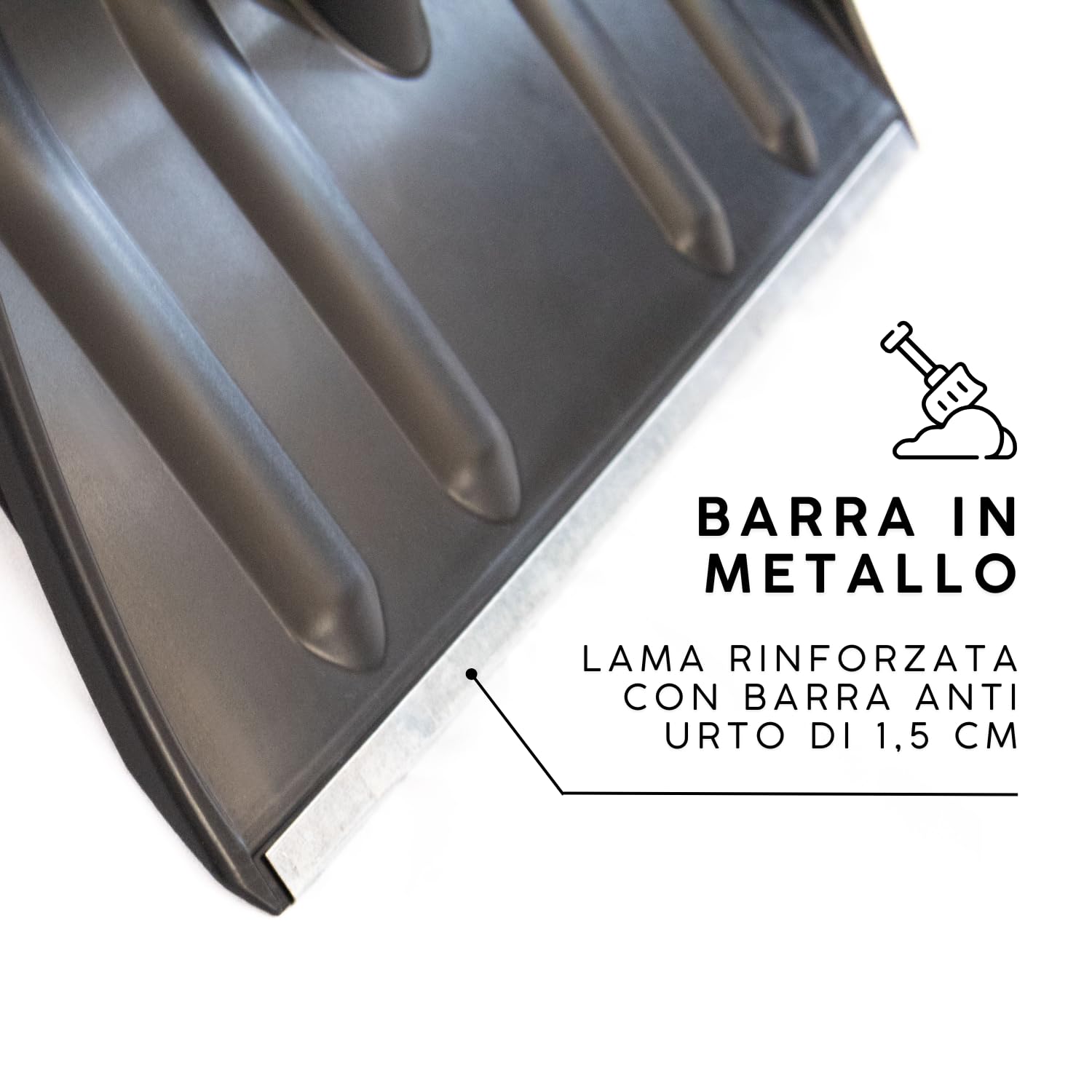 OWIJI Pala da Neve Nera Multifunzione Manico Legno Lama in Plastica Rinforzata Resistente Bordo Metallo Larghezza Lavoro 40 cm Spala Neve Foglie Terreno Giardinaggio