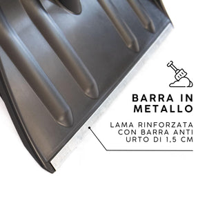 OWIJI Pala da Neve Nera Multifunzione Manico Legno Lama in Plastica Rinforzata Resistente Bordo Metallo Larghezza Lavoro 40 cm Spala Neve Foglie Terreno Giardinaggio