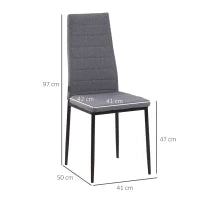 Set 4 Sedie Imbottite per Soggiorno o Sala da Pranzo, Sedie da Cucina Moderne, in Metallo e Tessuto Grigio