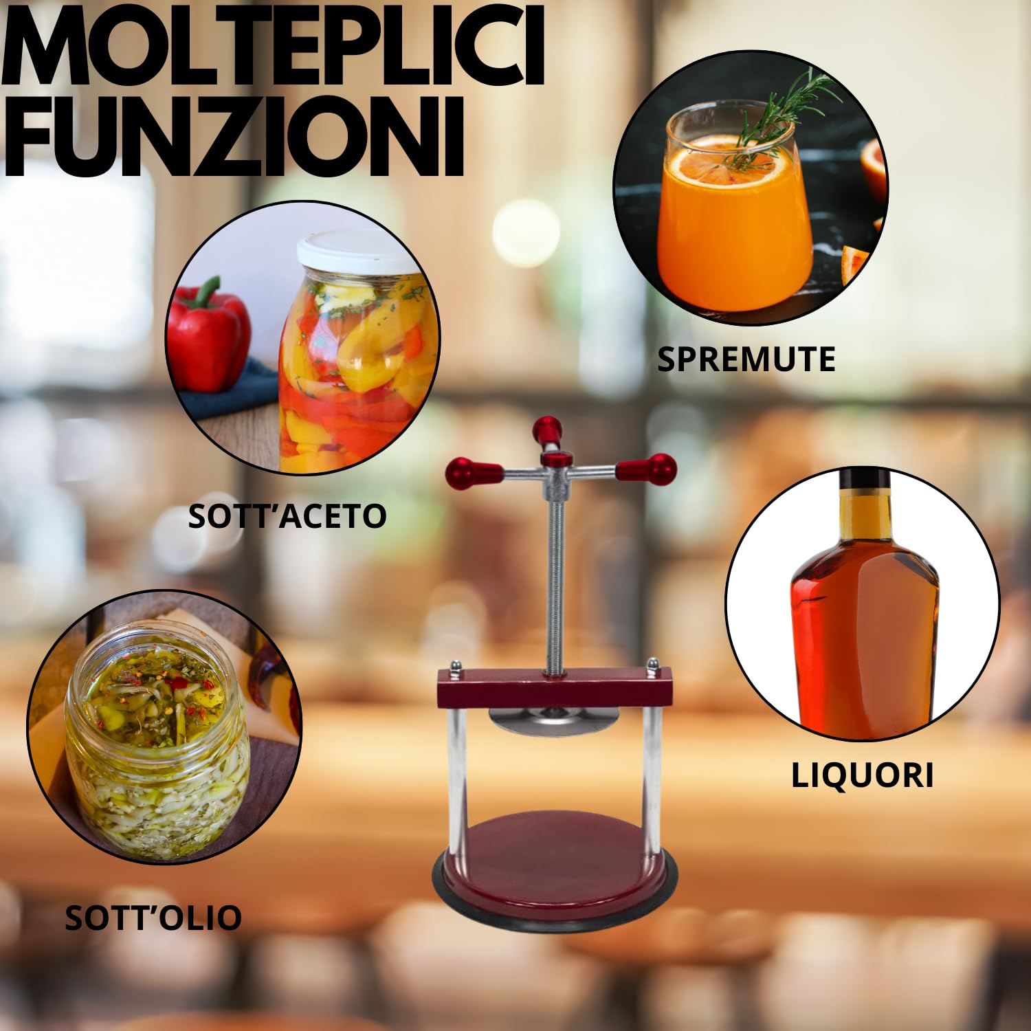 OWIJI Torchietto Premitutto Acciaio Inox Diametro Pressa Manuale Premitura Mirto Liquori Spremute Succhi Frutta Agrumi Alimenti Carne Melanzane Conserve Taglia: 16 CM Ø