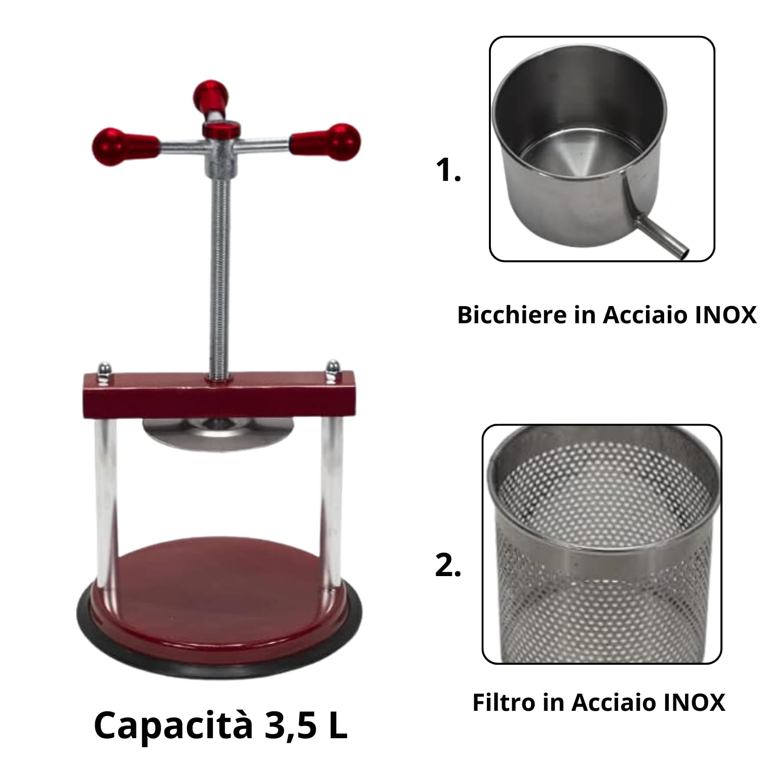 OWIJI Torchietto Premitutto Acciaio Inox Diametro Pressa Manuale Premitura Mirto Liquori Spremute Succhi Frutta Agrumi Alimenti Carne Melanzane Conserve Taglia: 20 CM Ø