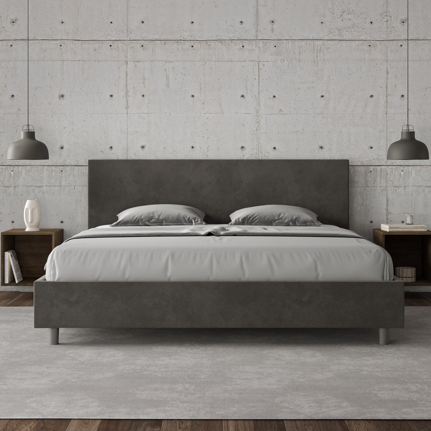 BS COM Letto con rete imbottito 180x200 microfibra grigio