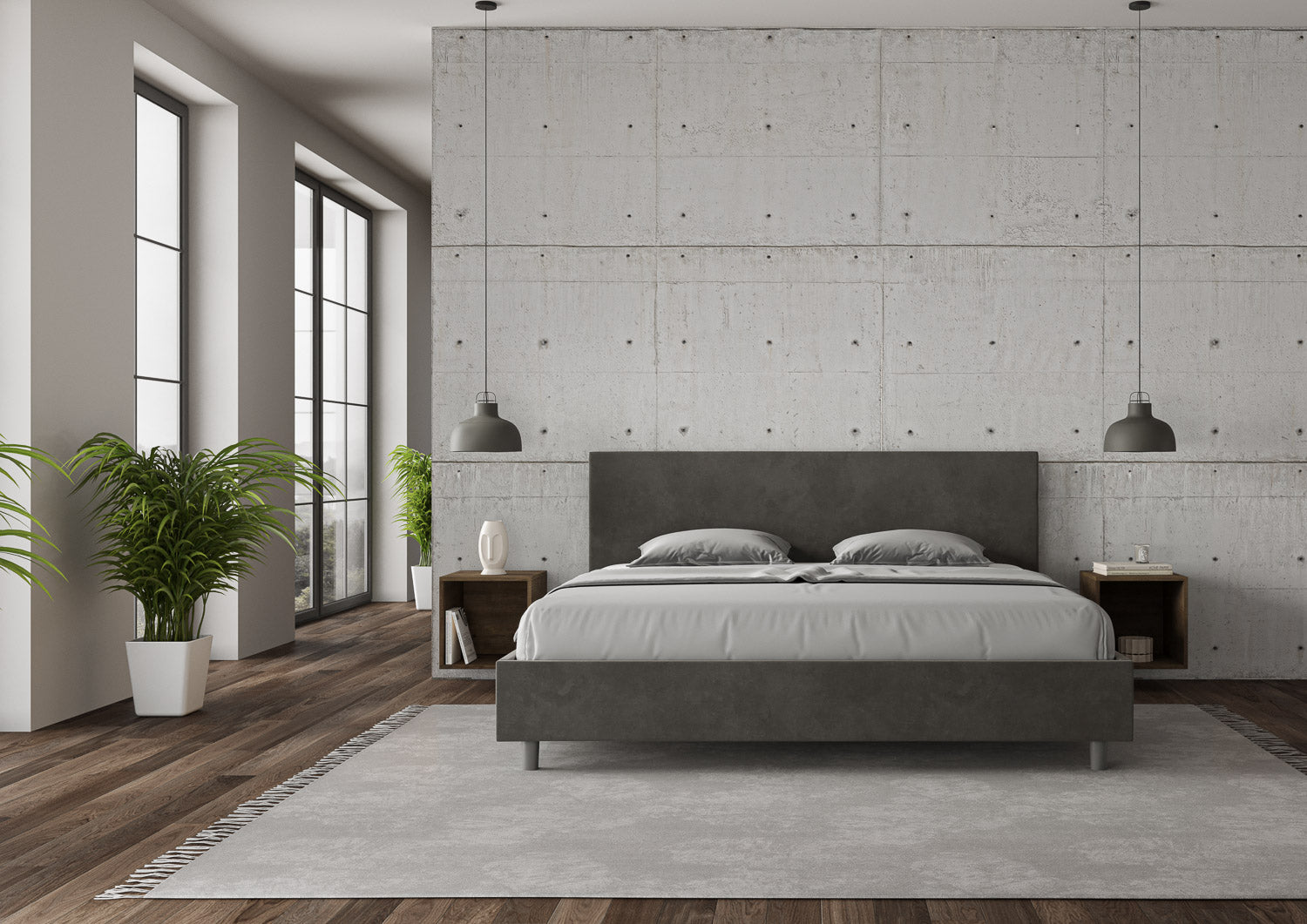 BS COM Letto con rete imbottito 180x200 microfibra grigio