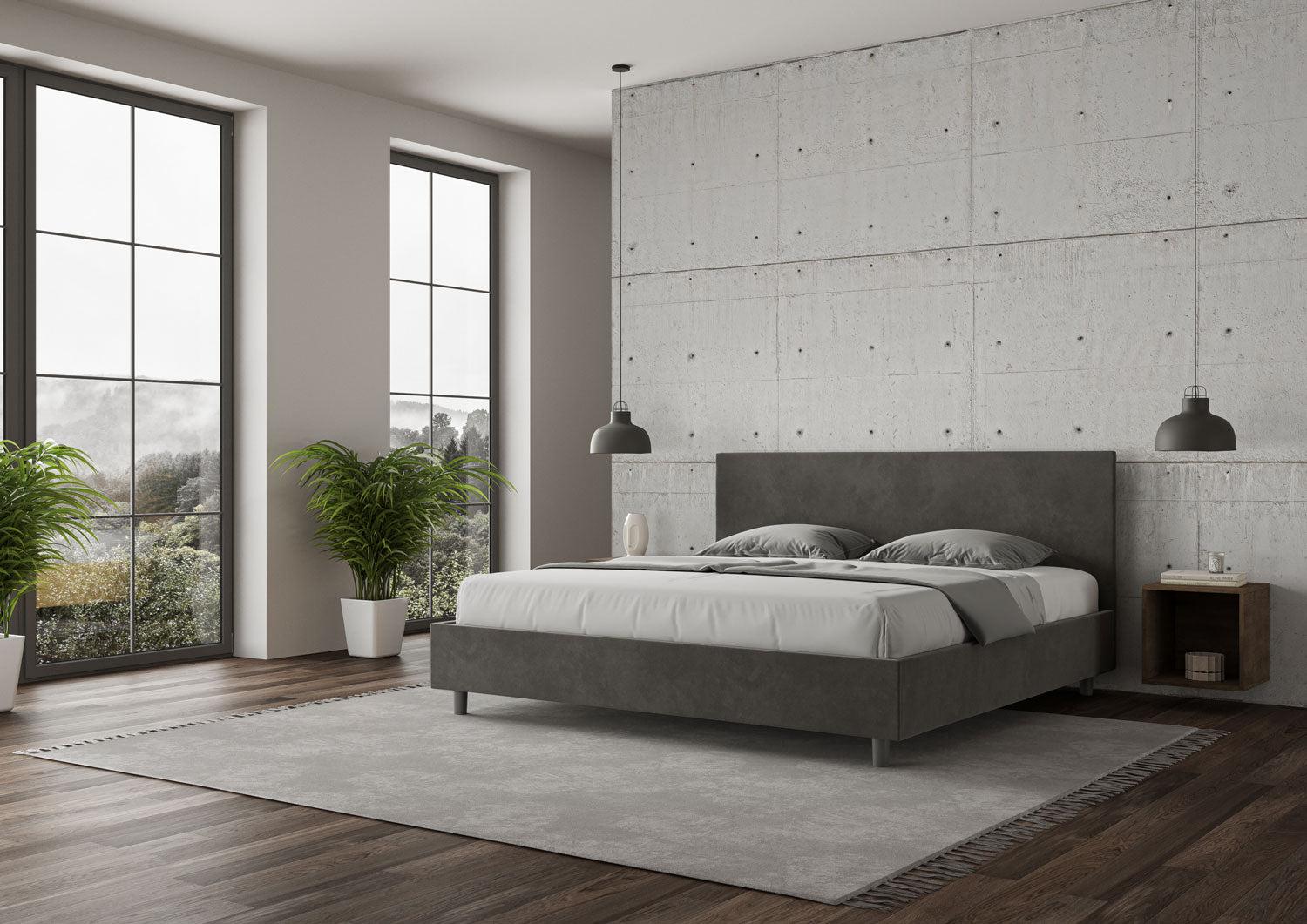 BS COM Letto con rete imbottito 180x200 microfibra grigio
