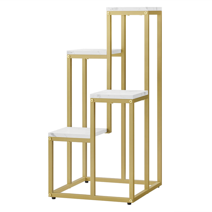 Portafiori Valora a 4 ripiani in marmo oro, design moderno in acciaio