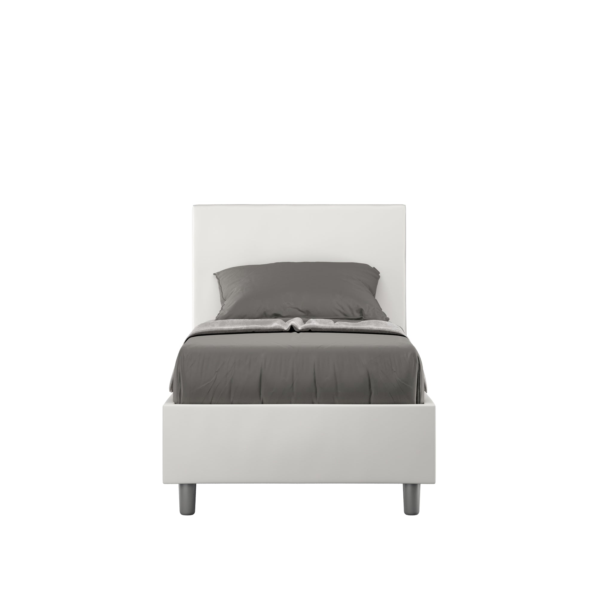 BS COM Letto singolo con rete imbottito 80x190 similpelle bianco