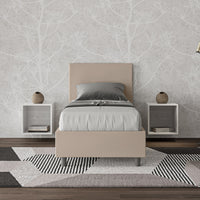 BS COM Letto singolo con rete imbottito 80x210 similpelle tortora