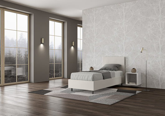 BS COM Letto singolo con rete imbottito 80x210 similpelle bianco