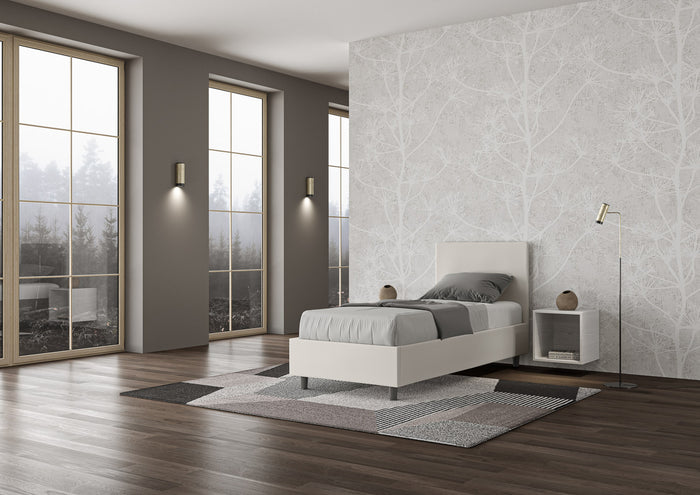 BS COM Letto singolo con rete imbottito 80x200 similpelle bianco