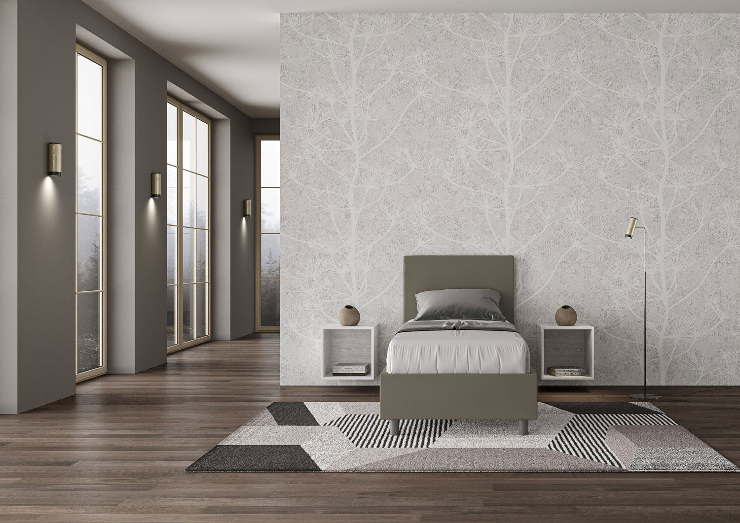 BS COM Letto singolo con rete imbottito 80x200 similpelle cappuccino