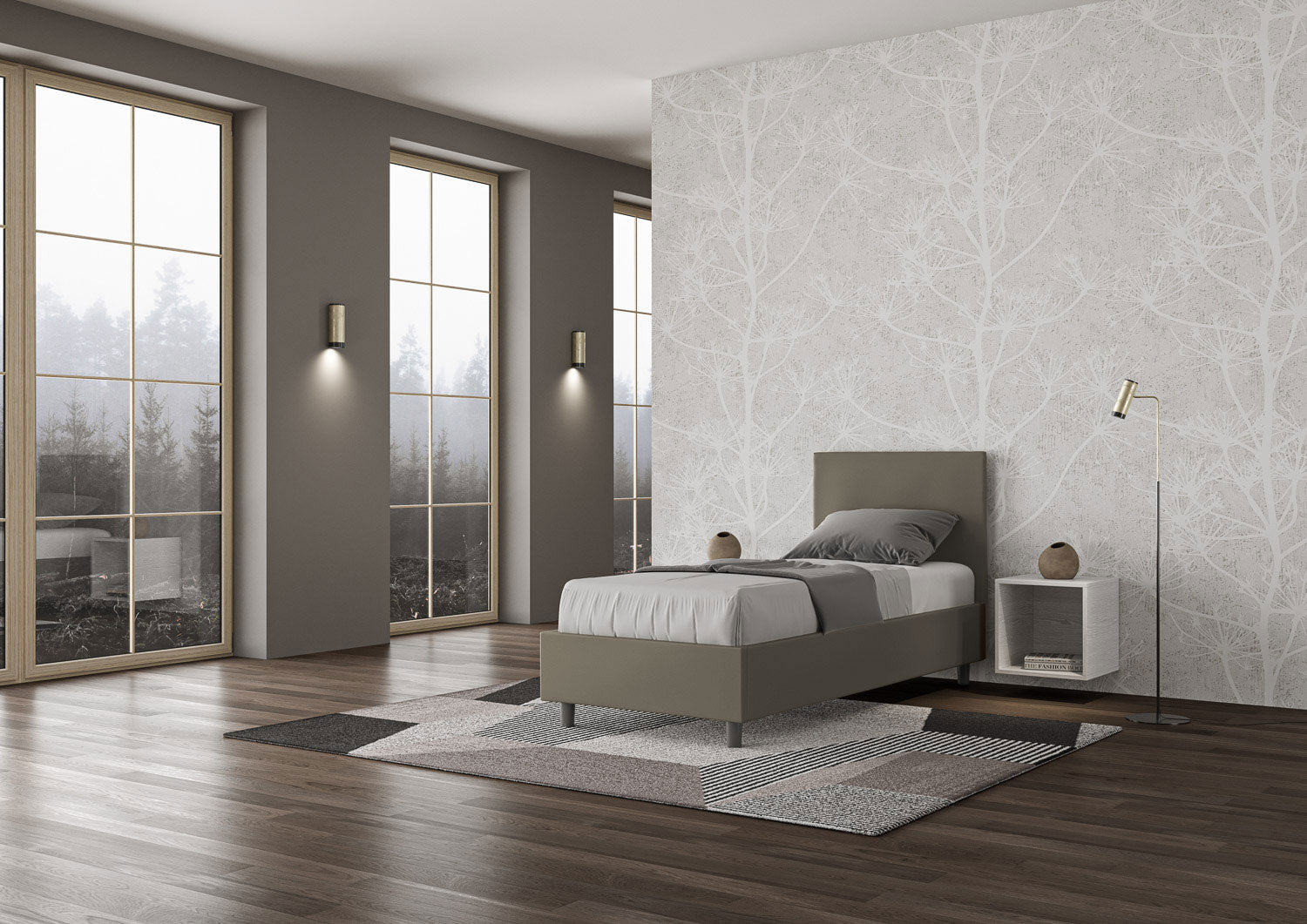 BS COM Letto singolo con rete imbottito 80x200 similpelle cappuccino