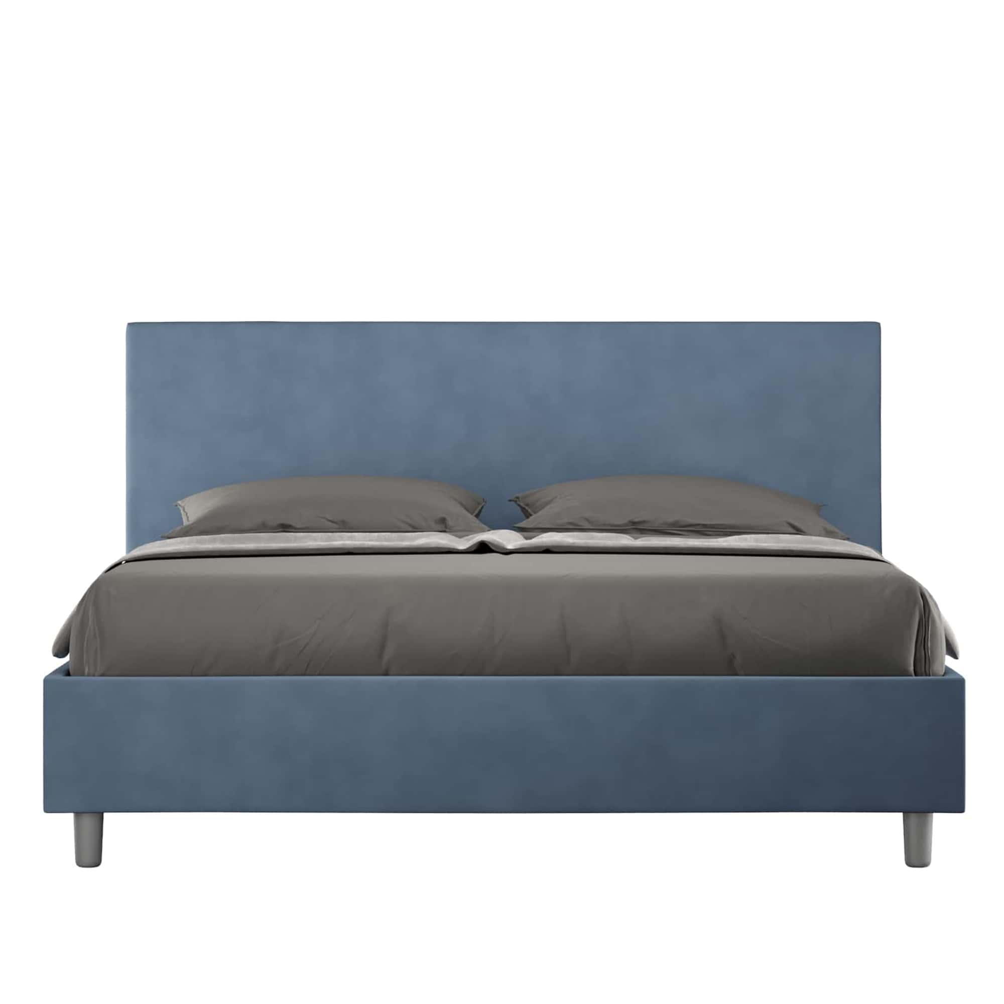 BS COM Letto matrimoniale contenitore imbottito 160x200 microfibra blu