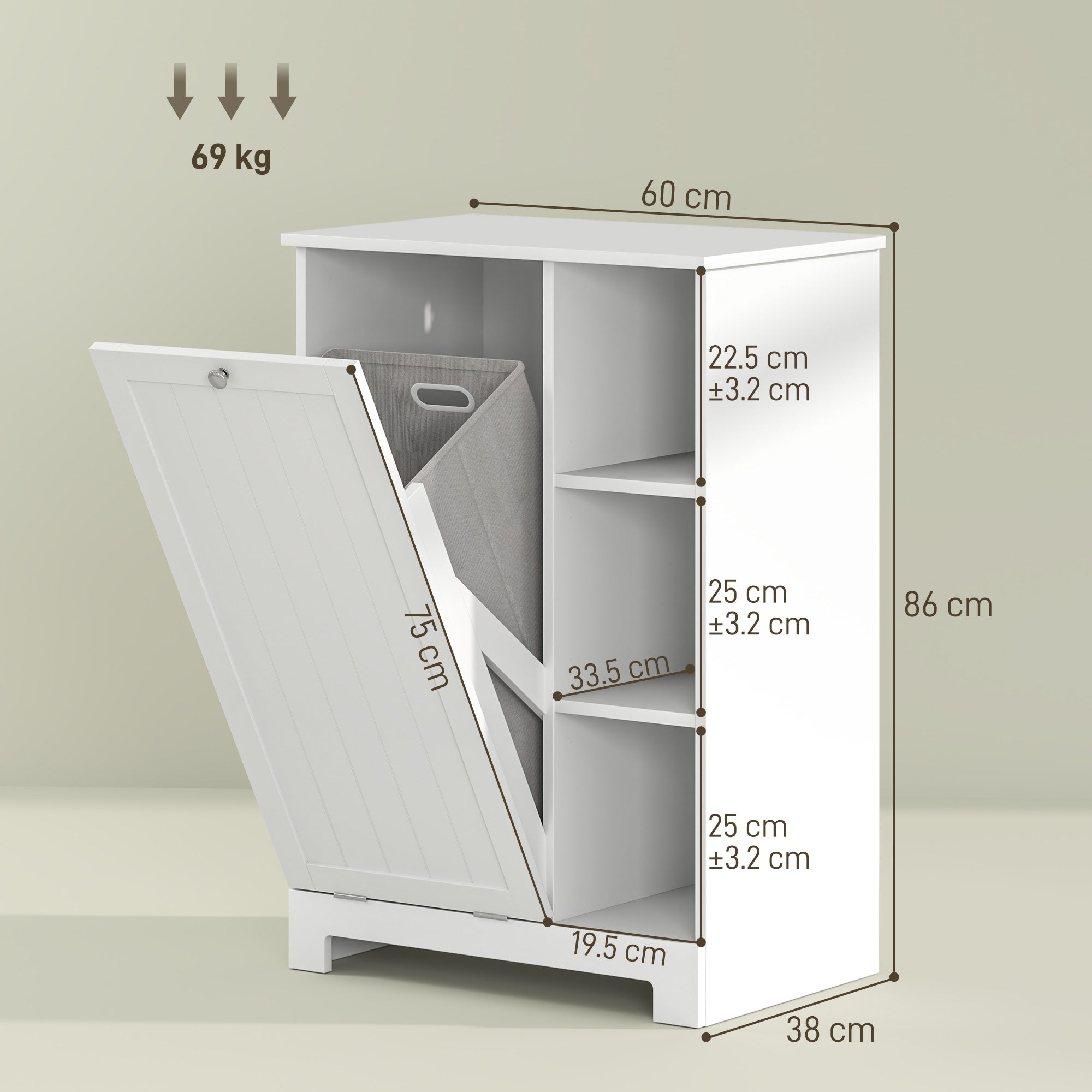 Mobile Bagno Portabiancheria 60x38x86 cm con Cesto Rimovibile Bianco