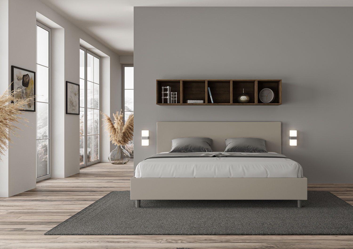 BS COM Letto contenitore imbottito 180x200 similpelle tortora