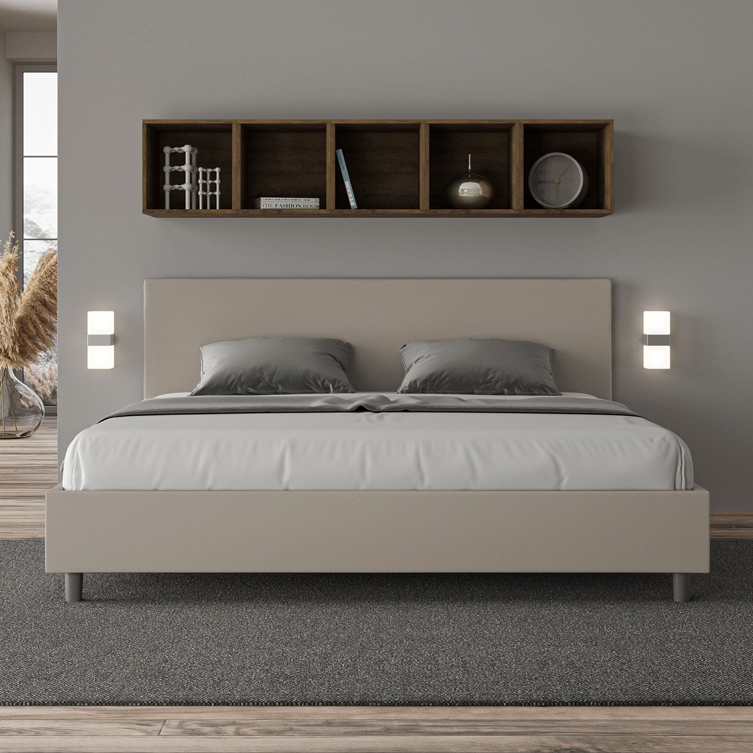 BS COM Letto matrimoniale king size contenitore imbottito 200x200 similpelle tortora
