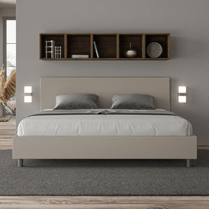BS COM Letto matrimoniale king size contenitore imbottito 200x200 similpelle tortora