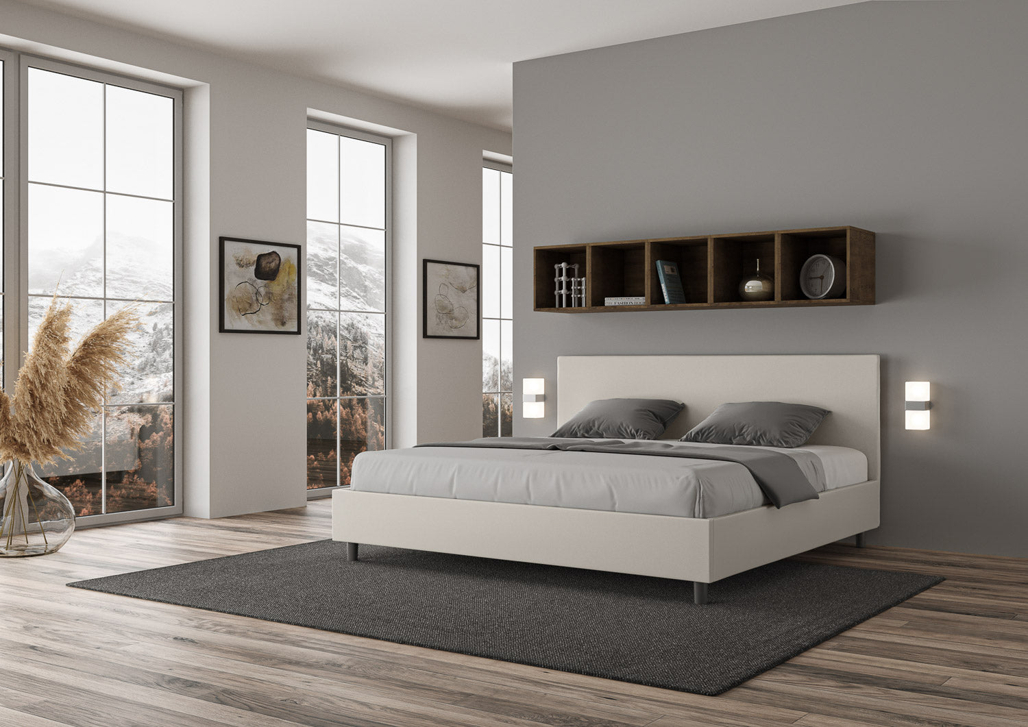 BS COM Letto contenitore imbottito 180x200 similpelle bianco