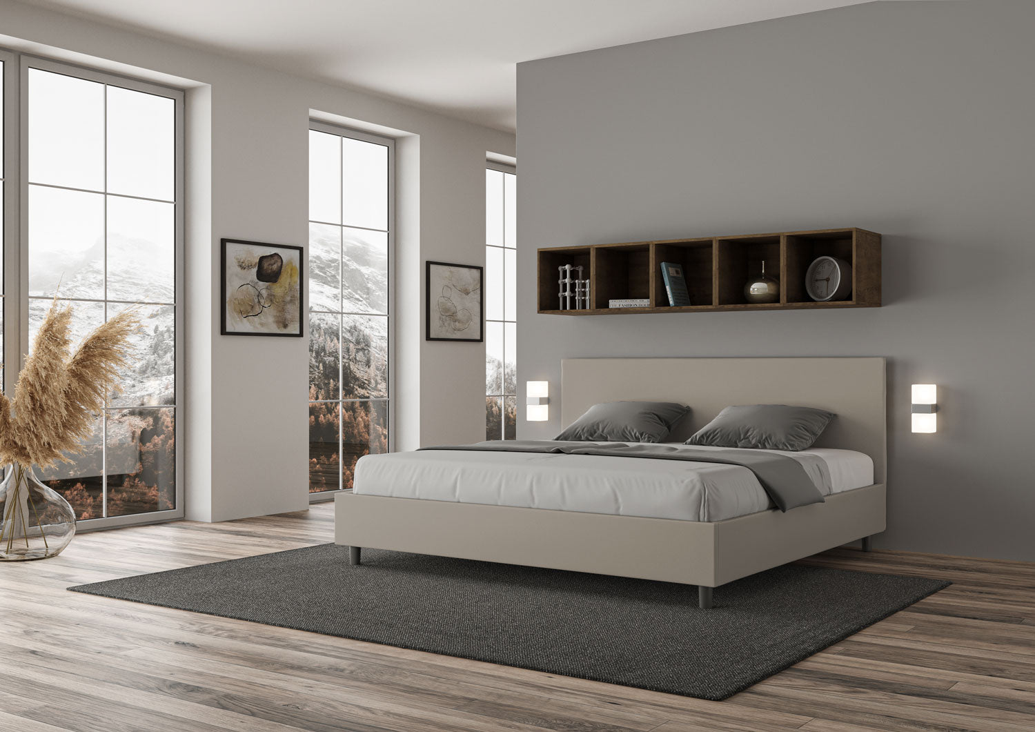 BS COM Letto matrimoniale king size contenitore imbottito 200x200 similpelle tortora