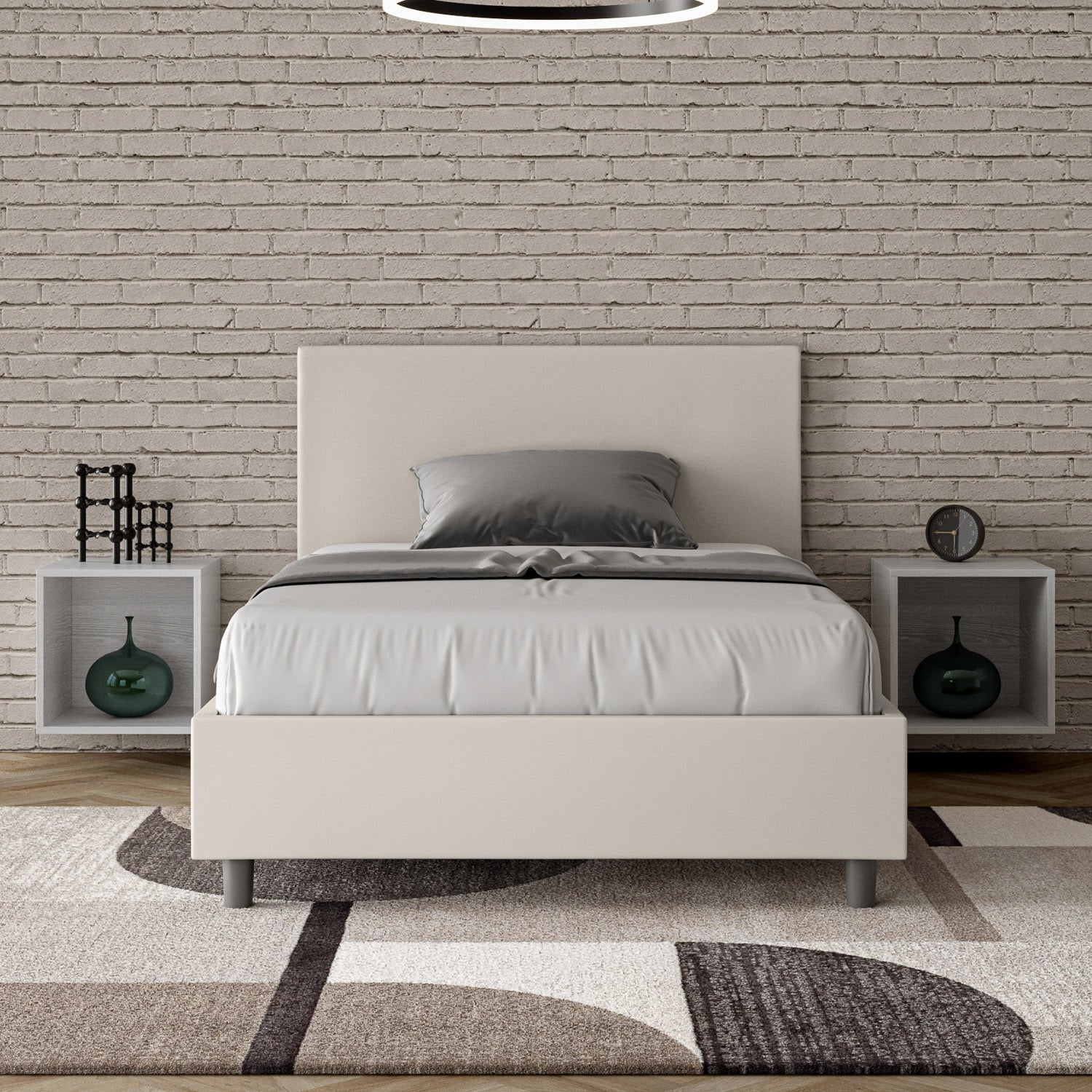 BS COM Letto una piazza e mezza contenitore imbottito 120x200 similpelle bianco