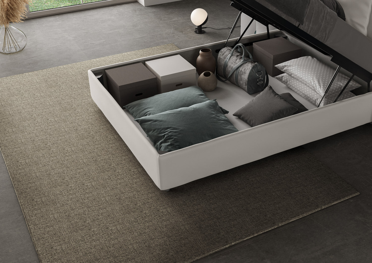 BS COM Letto una piazza e mezza contenitore imbottito 120x200 similpelle bianco