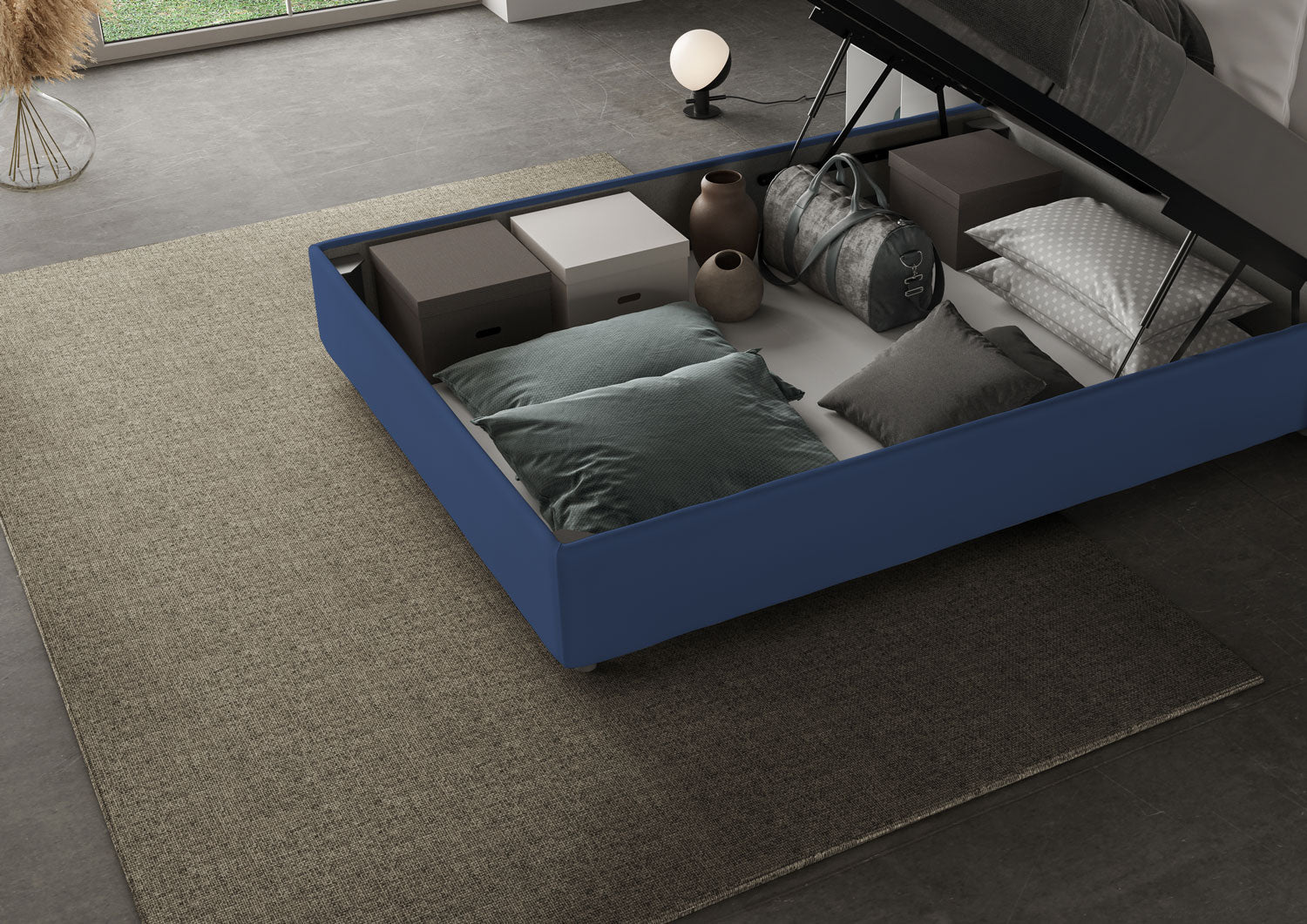 BS COM Letto una piazza e mezza contenitore imbottito 120x190 similpelle blu