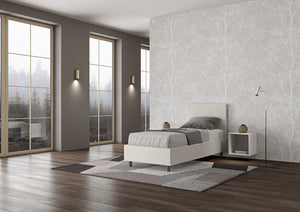 BS COM Letto singolo contenitore imbottito 80x200 similpelle bianco