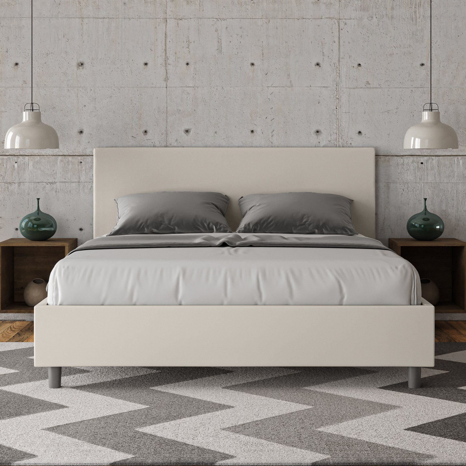 BS COM Letto matrimoniale contenitore doppia alzata imbottito 160x190 similpelle bianco