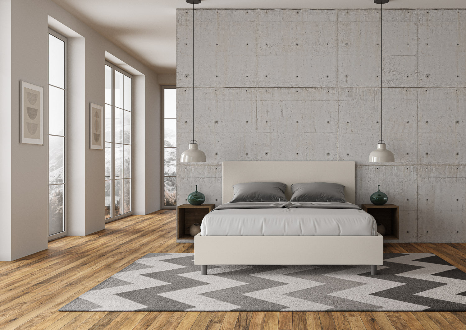 BS COM Letto matrimoniale contenitore doppia alzata imbottito 160x200 similpelle bianco