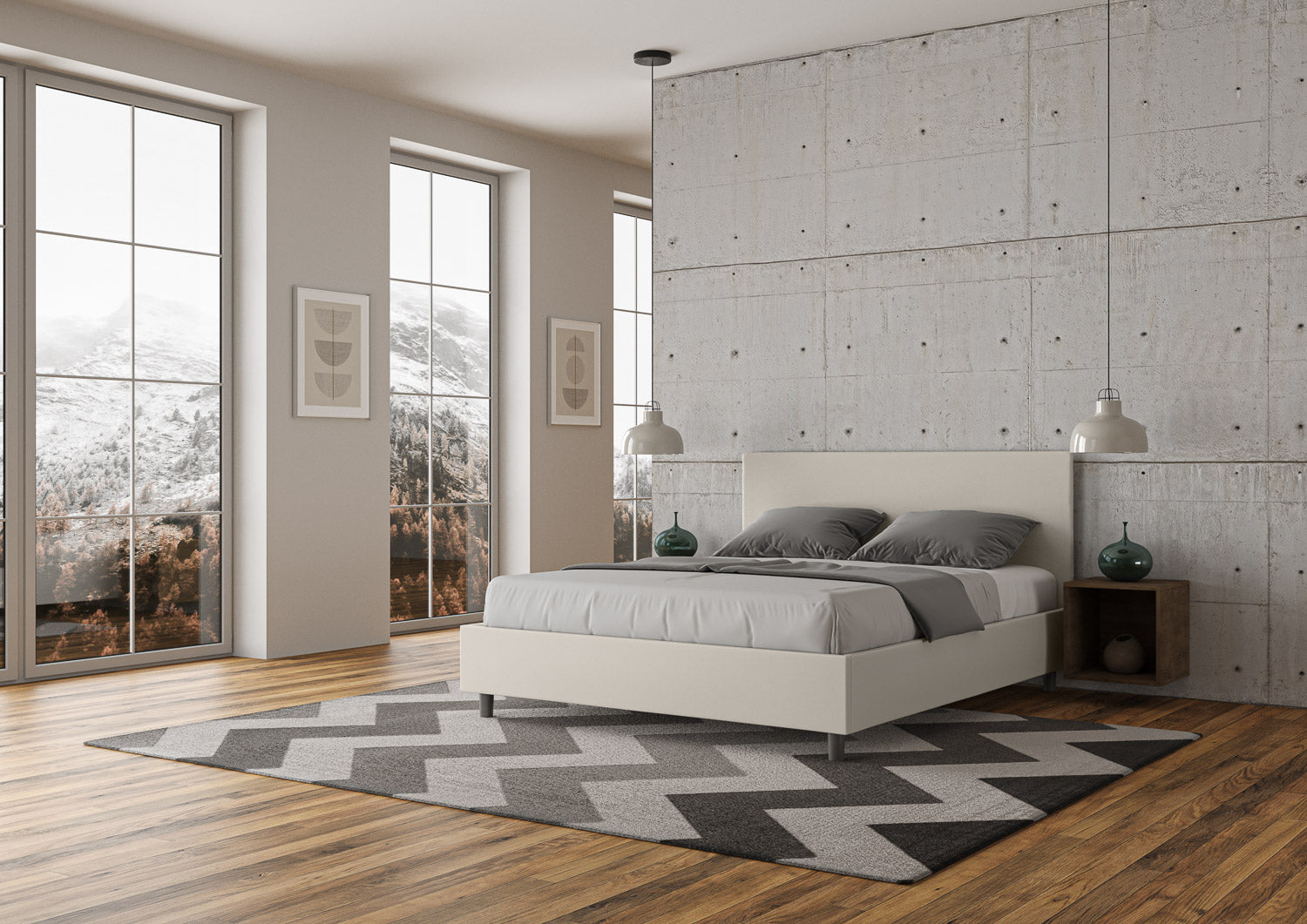 BS COM Letto matrimoniale contenitore doppia alzata imbottito 160x210 similpelle bianco